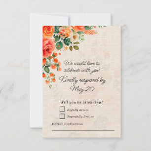 Perzik Koraal Bloemen Bruiloft RSVP Kaart Elegant