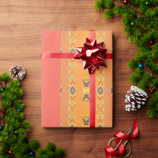 Perzik Koraal & Gele Afrikaanse Sierstrepen Cadeaupapier