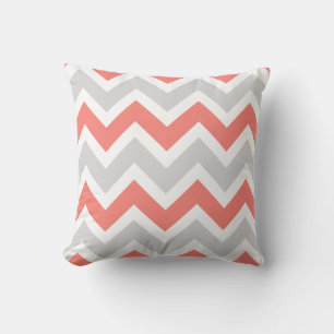 Perzik Koraal Grijs Wit Chevron Zigzag Patroon Kussen