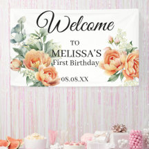 Perzik Koraal Groen Welkom Eerste Verjaardag Bord