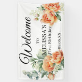 Perzik Koraal Groen Welkom Eerste Verjaardag Bord Spandoek (Verticaal)