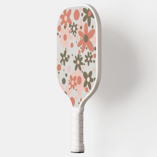 Perzik, koraal, groene bloemen pickleball paddle (Links)