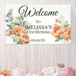 Perzik Koraal Groene Welkom Eerste Verjaardag Bord Spandoek