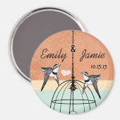 Perzik Koraal Munt Vogelkooi Save the Date Bruilof Magneet (Voorkant / Achterkant)