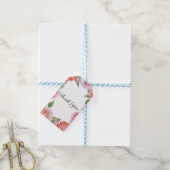 Perzik Koraal Roze Rozen Groene Bladeren Bruiloft Cadeaulabel (Met Touw)