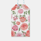 Perzik Koraal Roze Rozen Groene Bladeren Bruiloft Cadeaulabel (Achterkant)