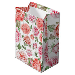 Perzik Koraal Roze Rozen Groene Bladeren Bruiloft  Medium Cadeauzakje