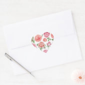 Perzik Koraal Roze Rozen Groene Bladeren Bruilofts Hart Sticker (Envelop)