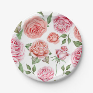 Perzik Koraal Roze Rozen Groene Bladeren Shabby Ch Papieren Bordje