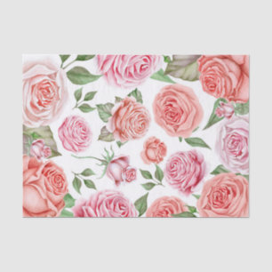 Perzik Koraal Roze Rozen Groene Bladeren Shabby Ch Tissuepapier
