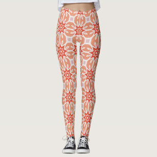 Perzik Koraal Steruitbarsting Geometrisch Patroon Leggings