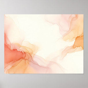 Perzik Koraal Vloeistof Diffusie Abstracte Poster