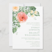 Perzik Koraal Waterverf Bloemen Rozen bruiloft Kaart (Voorkant)