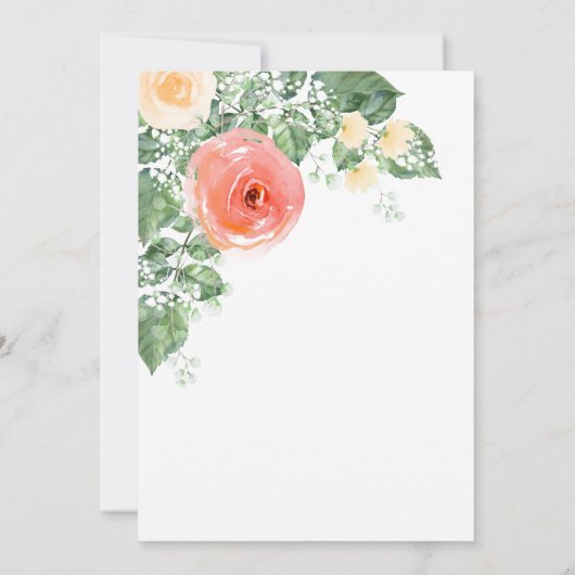 Perzik Koraal Waterverf Bloemen Rozen bruiloft Kaart (Achterkant)