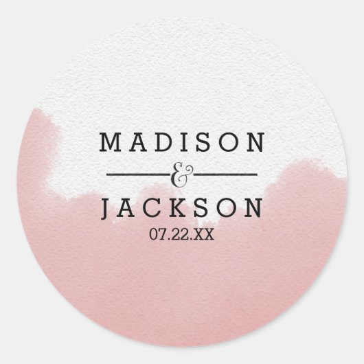 Perzik koraal Waterverf borstel streken bruiloft Ronde Sticker (Voorkant)