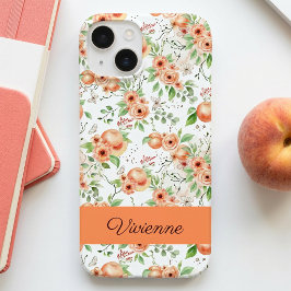 Perzik Koraal Waterverf Wilde Bloem Naam Case-Mate iPhone 14 Hoesje