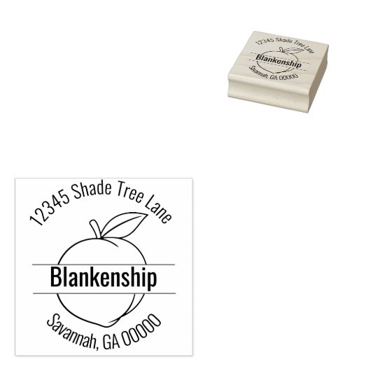 Perzik Kunstwerk Ronde Adres Naam Custom Rubberstempel (Gestempeld)