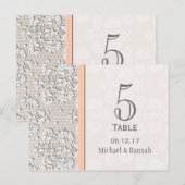 Perzik  Lace Trouwtafel Nummer Kaart (Voorkant / Achterkant)