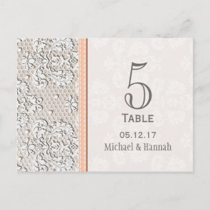 Perzik Lace Trouwtafel Nummer Kaart