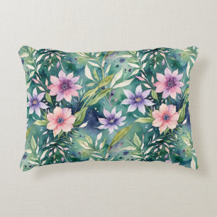 Perzik, lavendel en Blauwgroen moderne bloemen Accent Kussen