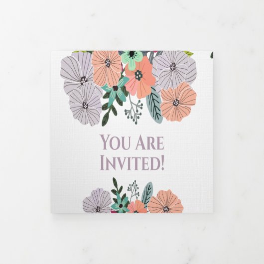 Perzik Lavendel Liefde Mint Groen Bloemen Bruiloft Drieluik Uitnodiging (Cover)