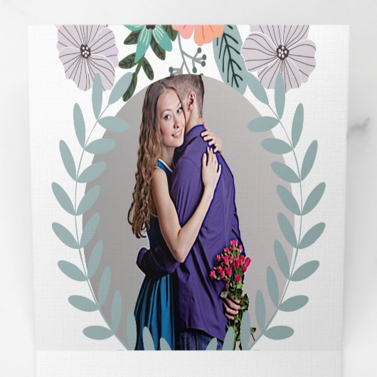 Perzik Lavendel Liefde Mint Groen Bloemen Bruiloft Drieluik Uitnodiging (Binnenzijde eerst)