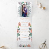 Perzik Lavendel Liefde Mint Groen Bloemen Bruiloft Drieluik Uitnodiging (Binnen)