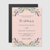 Perzik lavendel violette bloemen luxe bruiloft magnetische uitnodiging (Voorkant / Achterkant)