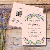 Perzik lavendel violette bloemen QR code RSVP brui Uitnodiging Briefkaart