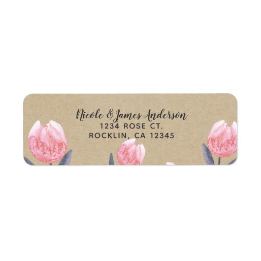 Perzik Lente Aquarel Tulp Bruiloft Feestje Etiket (Voorkant)
