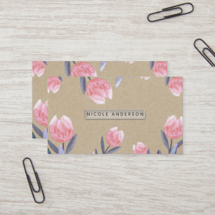 Perzik Lente Aquarel Tulpen Landelijke Kraft Chic Visitekaartje