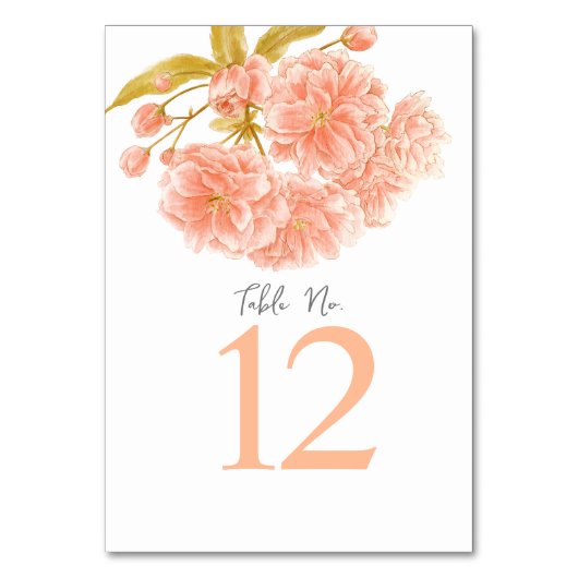 Perzik lente bloesem Bruiloft tafel nummers Kaart (Achterkant)