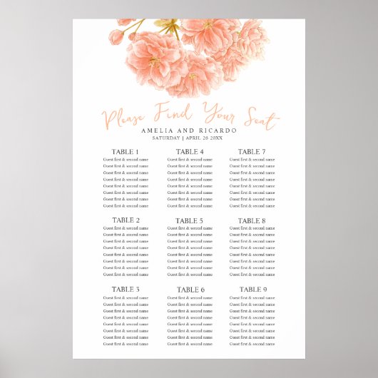 Perzik lente bloesem bruiloft zitgrafiek poster (Voorkant)