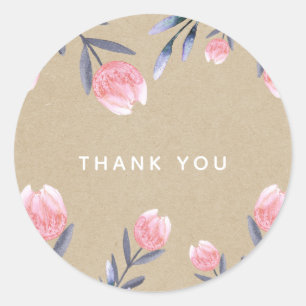 Perzik Lente Waterverf Tulpen Bruiloft Feest Favor Ronde Sticker