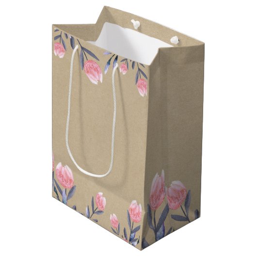 Perzik Lentewaterverf Tulpen Bruidsdouche Feest Medium Cadeauzakje (Voorkant Gekanteld)
