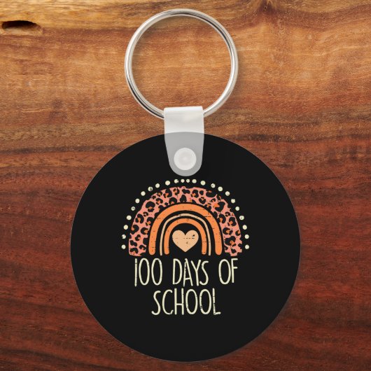 Perzik Leopard Rainbow 100 Dagen School Cute 100th Sleutelhanger (Voorkant)