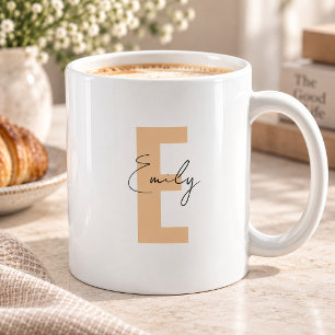 Perzik Letter Initiële Naam Monogram Minimalistisc Koffiemok