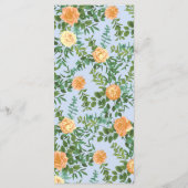 Perzik Lichtblauwe Pioen & Roze Bloemige Trouwmenu Menu (Achterkant)