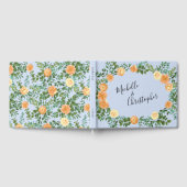 Perzik Lichtblauwe Trouwrozen Bloemen Gastenboek (Volledig)