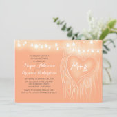 Perzik Lights Tree Romantische repetitie diner Kaart (Staand voorkant)