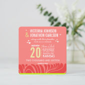 Perzik, Limoen en Berry Art Deco Wedding Invitatio Kaart (Staand voorkant)