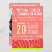 Perzik, Limoen en Berry Art Deco Wedding Invitatio Kaart (Voorkant / Achterkant)