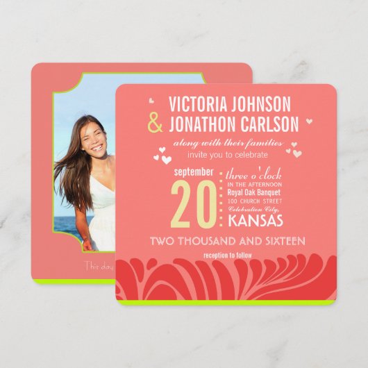 Perzik-, limoen- en bes Art Deco trouwkaarten Kaart (Voorkant / Achterkant)