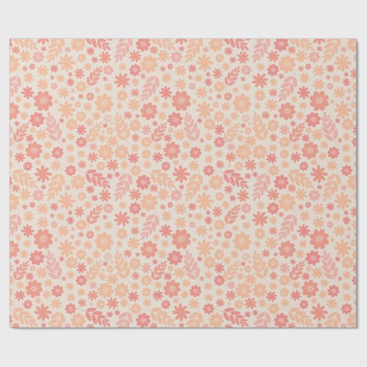 Perzik Luchtig Wildflower Meadow Patroon Cadeaupapier (Vlak)