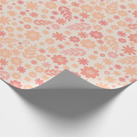 Perzik Luchtig Wildflower Meadow Patroon Cadeaupapier (Hoek)