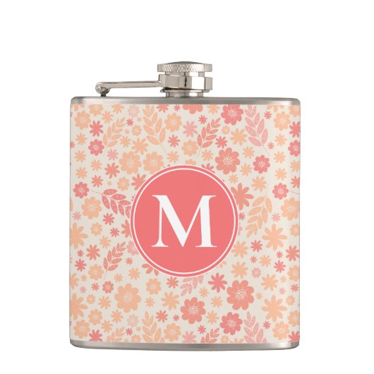 Perzik Luchtig Wildflower Meadow Patroon Heupfles (Voorkant)