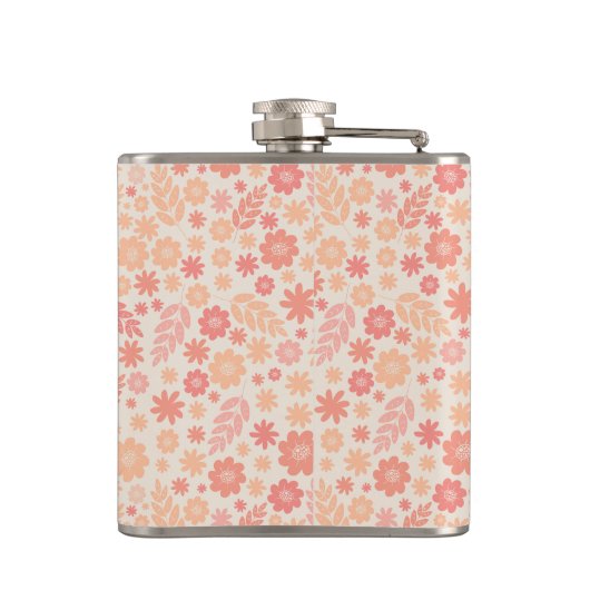 Perzik Luchtig Wildflower Meadow Patroon Heupfles (Achterkant)