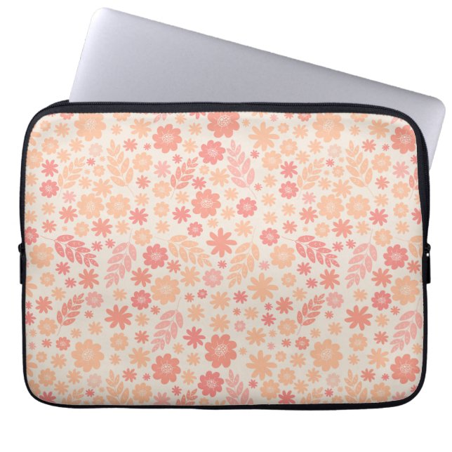 Perzik Luchtig Wildflower Meadow Patroon Laptop Sleeve (Voorkant)
