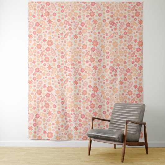 Perzik Luchtig Wildflower Meadow Patroon Wandkleed (In situ)