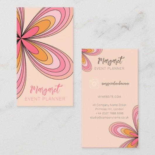 Perzik Madeliefje Evenementenorganisator Groovy 70 Visitekaartje (Voorkant / Achterkant)